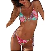 RoseSeek Women's 2 Piece Leopard Floral Bikini Sets Halter Triangle String Bathing Suit Starfish Metal Swimsuits