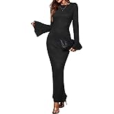 Women Long Sleeve Maxi Dress Bodycon Elegant Formal Wedding Guest Long Fall Dress for Women 2025