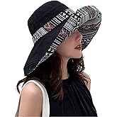 Women Wide Brim Sun Hats Metal Wired Edge Summer UV Protection Beach Fishing Hat for Hiking Garden Travel Chin Strap