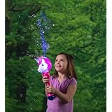 HearthSong Light-Up Unicorn Bubble Blower Wand Machine Kids Incl. 3 oz Solution Battery Operated 13" L Multi-Colored