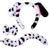 JIALWEN Dalmatian Dog Ears Headband with Tail Bowtie Puppy Animal Costume Set Halloween Party Cosplay Dress Up Accessories for Adults Women