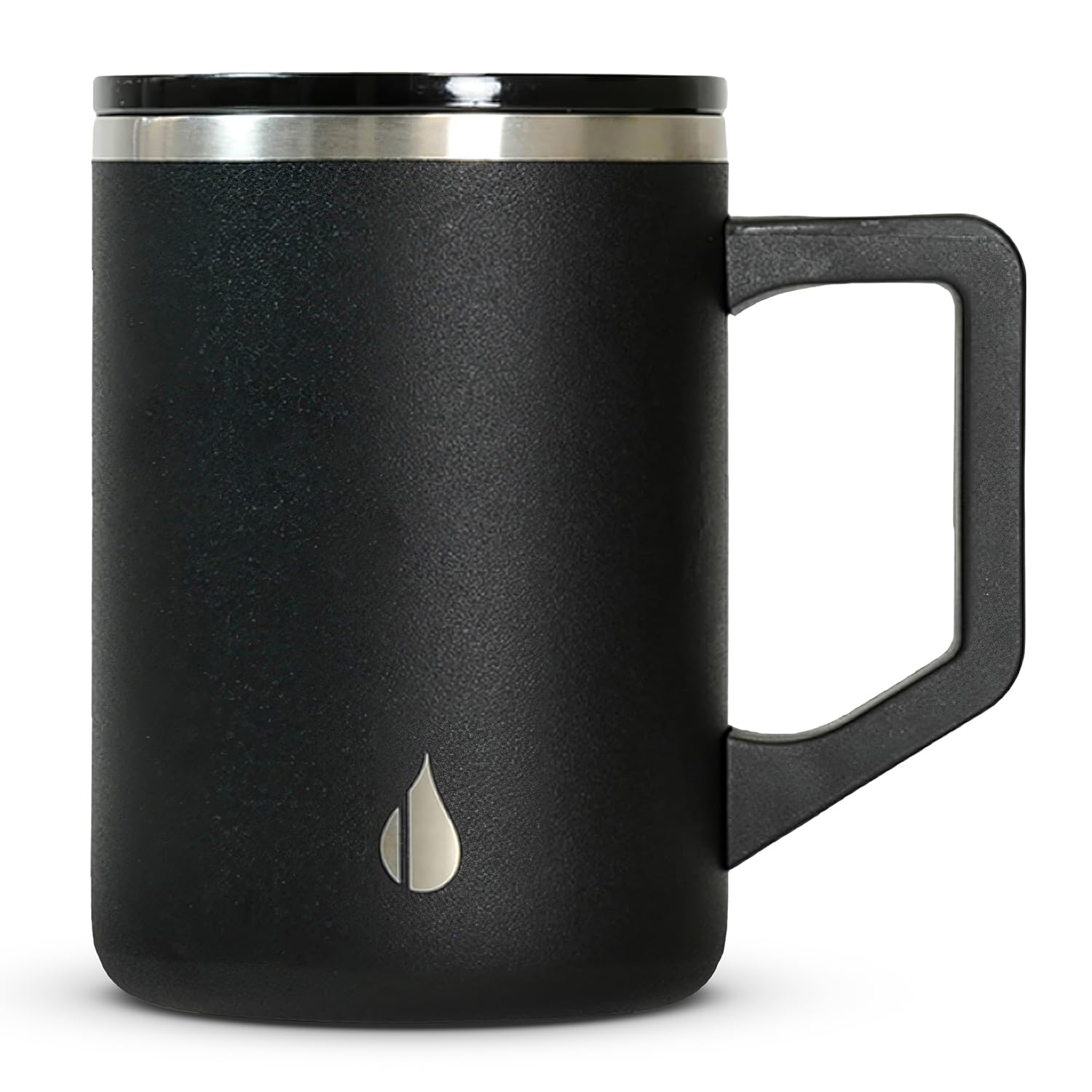 Elemental Insulated Coffee Mug - Triple-Wall Stainless Steel Summit Travel Cup for Hot and Cold Drinks - Thermal Coffee Mug with Lid and Handle for Camping, Office & Travel 470ml - Black