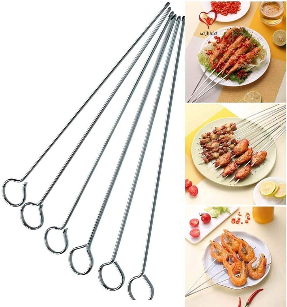 18 Metal BBQ Skewers BBQ Food Meat Kebab Skewers Grill Meat Cooking Steel Sticks Barbecue