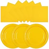 HFBOBP 50PCS Yellow Paper Plates and Napkins Decorations, 7Inch Solid Yellow Dessert Plates Disposable Cake Plate Tableware Set Party Supplies for Birthday Anniversaries Baby Shower Wedding