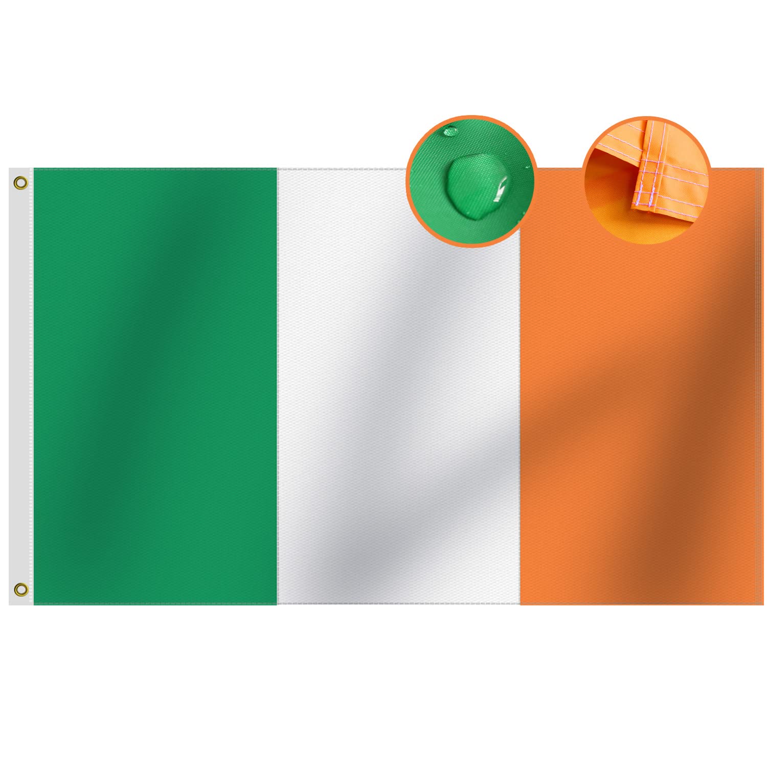 Omnisexual Premium Heavy Duty Ireland Flag 5ft x 3ft, Longest Lasting Oxford Nylon 210D Saint Patrick's Day Clover Flags | Quadruple Stitched Fly Ends Irish National Flags 90x150cm — image 1