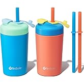 Fimibuke Kids & Toddlers Cups with Straw, 10oz Spill Proof Sippy Cups for Toddlers, Insulated Stainless Steel Kids Tumblers with Twist Lids & Silicone Straws with Stopper for Smoothie, 2 Pack