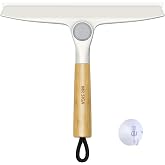 MR.SIGA Silicone Squeegee for Shower Door, Mirror, Glass, 10 inch, White | Streak free shower squeegee for windows, showers and glass surfaces, pivoting bamboo handle, includes 1 suction hook