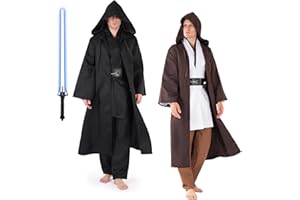 Hqroidd Men's Knight Costume Master Robe Role Play Cloak Outfits Tunic Hooded Cape Full Sets Halloween