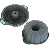 LoveDeal 6.5 Inch Silicone Fluted Tube Cake Mold Pumpkin Type for Baking | Small Kugelhopf Cake Pan, Reusable Nonstick Ring Pan with Wide Handle for Brownie, Jello - 2Pcs, Grey