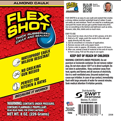 Flex Shot Rubber Adhesive Sealant Caulk, 8oz, Almond (Mildew Resistant