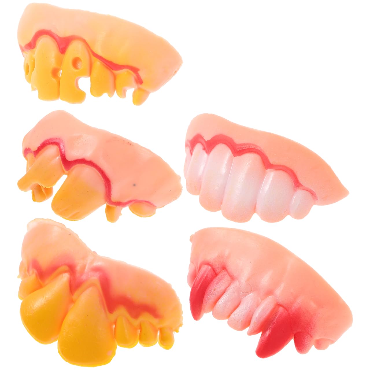 5 Pcs Ugly Fake Teeth Halloween Make-Up Fangs Display Cosmetics Fancy Dress Gnarly Funny Scary,Vampire Denture Bob Joke Novelty Demon Tricky Buck for Aldult Masquerade 2X1.2X0.8 Inch