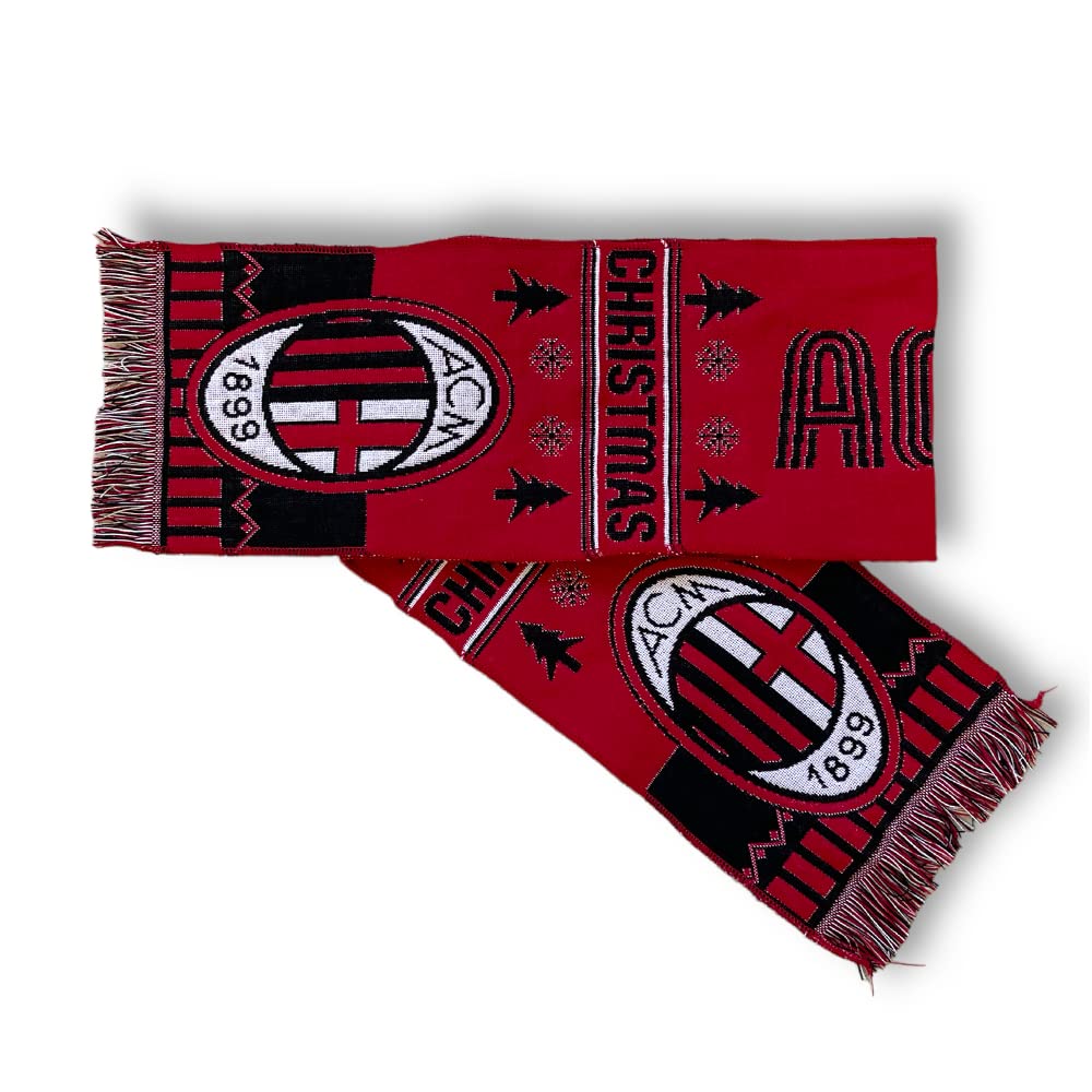 AC Milan Official Christmas Scarf, Limited Edition for Christmas, Jacquard, Acrylic, Black, Red, One Size