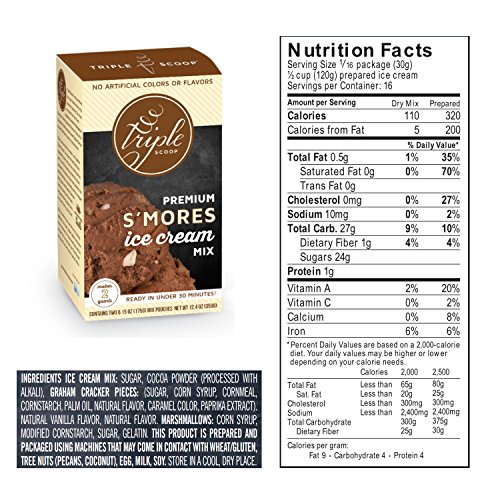 Triple Scoop Premium Ice Cream Mix, S'mores, starter for use with home ice cream maker, no artificial colors, ready in under 30 mins, makes 2 qts (1 15oz box) - Thumbnail 4