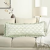 CPC Fern Regal Hand Block Print 100% Cotton Ruffle Throw Pillow Cover 14x36 inch with Hidden Zipper Decorative for Couch, Bed, Sofa, Farmhouse, Cottagecore Decor Gift Christmas Fall Thanksgiving