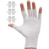 EXEXIUO 3 Pairs of Fingerless Cotton Gloves 100% White Cotton Moisturizing Gloves Cut 5 Fingertips Overnight Hydration Fits M