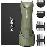 MANSPOT Manscape Trimmer for Men Ball/Pubic/Groin, Electric Body Hair Trimmer, Replaceable Ceramic Blade Heads,Waterproof for Wet/Dry Use,Standing Recharge Dock,90 Minutes Shaving After Charged(Green)