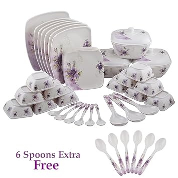 Maharaja Royal Melamine Service for 6 Dinner Set(White and Purple, 721) - Pack of 40