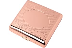 EYIDADAE Fashion Unique Shaped Metal Cigarette Case-85mm 3.34" King Size 18-20 Capacity Sturdy Double Sided Spring Clip Open Pocket Holder for Women and Men (E38-Rose Gold)