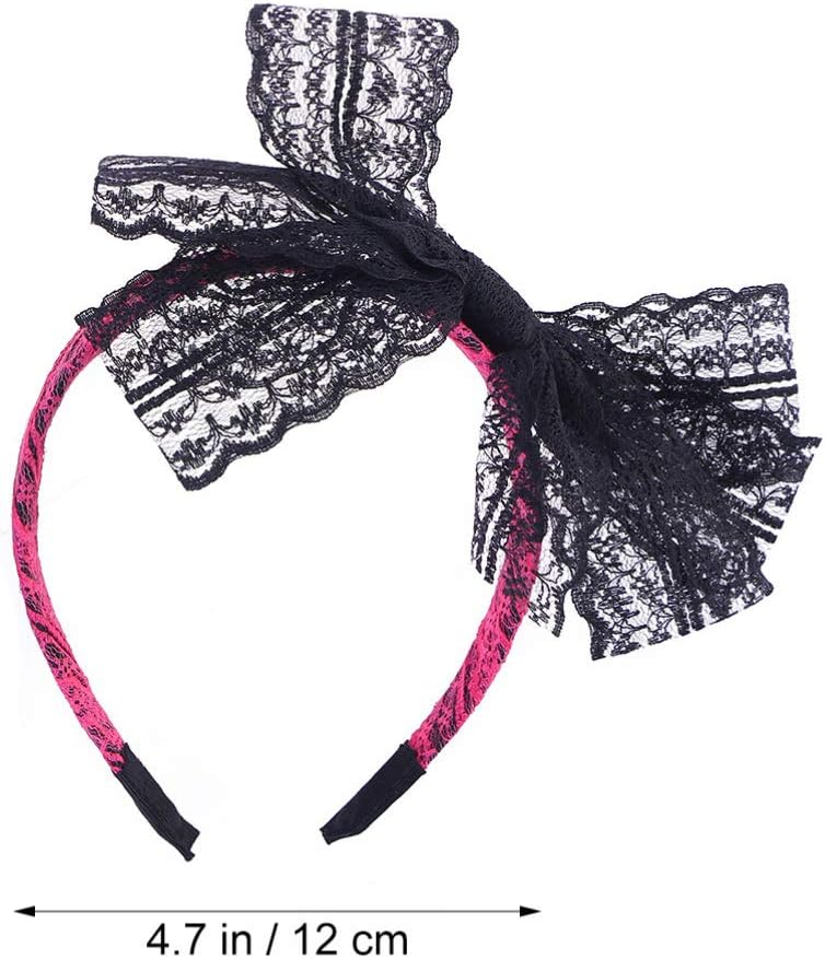 Frcolor Lace Bow Headband, 80's Party Lace Hair Band 80s Costumes Accessories, 2Pcs, As Shown, 2 Count (Pack of 1) - Image 3