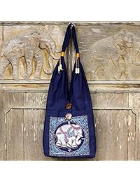 NOVICA Azul Oscuro hecho a mano bordado bolsa de hombro, "Lucky Elefante"