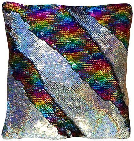 16"x16" with INSERT Mermaid Sequin Pillow that Changes Color, Reversible Flip Sequins. Perfect Color Changing Throw Pillow for Home Decor Rainbow Silver Holographic