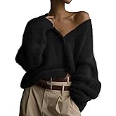 Wyeysyt Womens Fuzzy Cardigan Sweater V Neck Button Down Oversized Casual Furry Sweater 2026