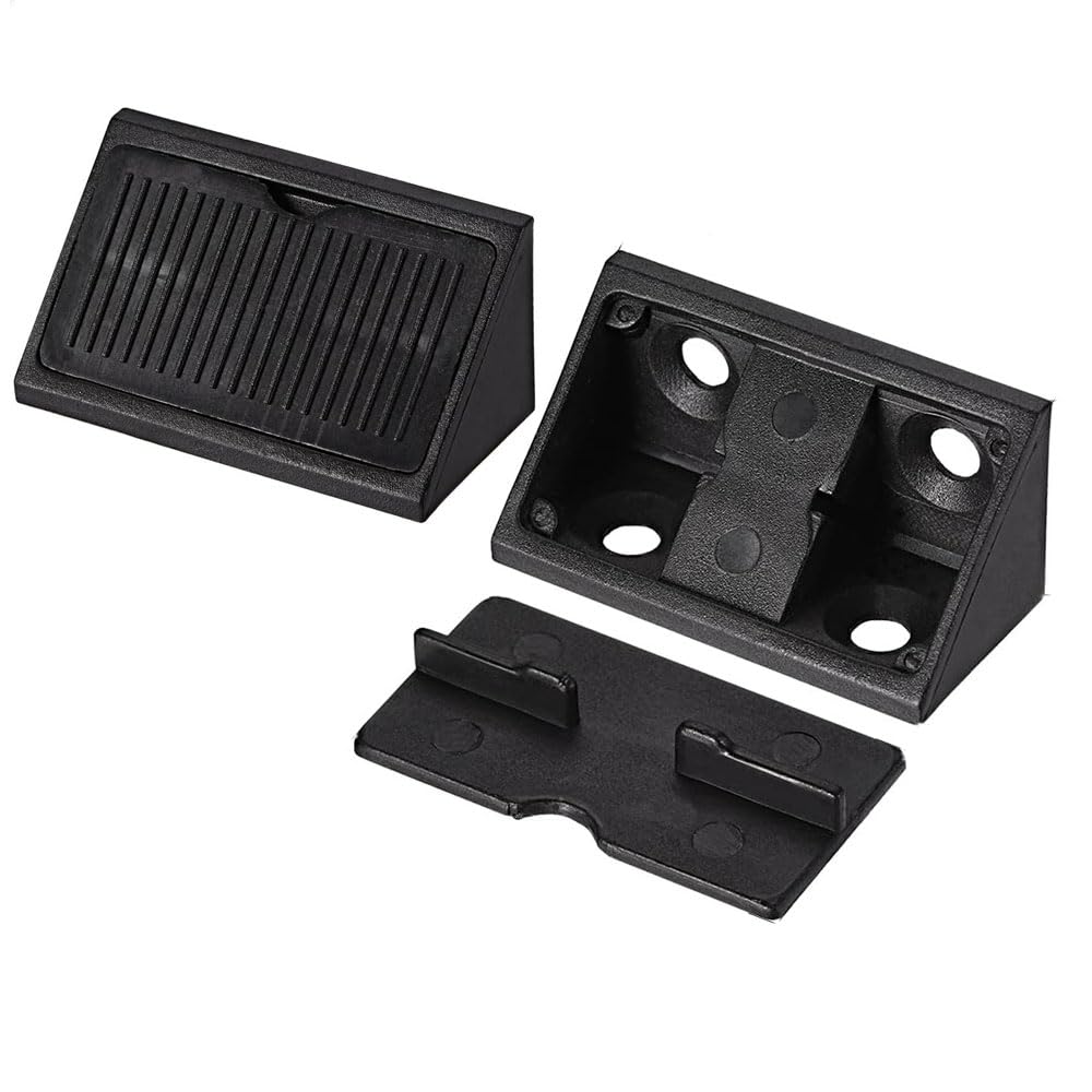 TOCHUN 50pcs 90 Degree Plastic Furniture Corner Braces with Cover Caps, 4 Hole Right Angle Board Holder, L Shape Bracket, Shelf Support Corner Brace for Funitures (Black)