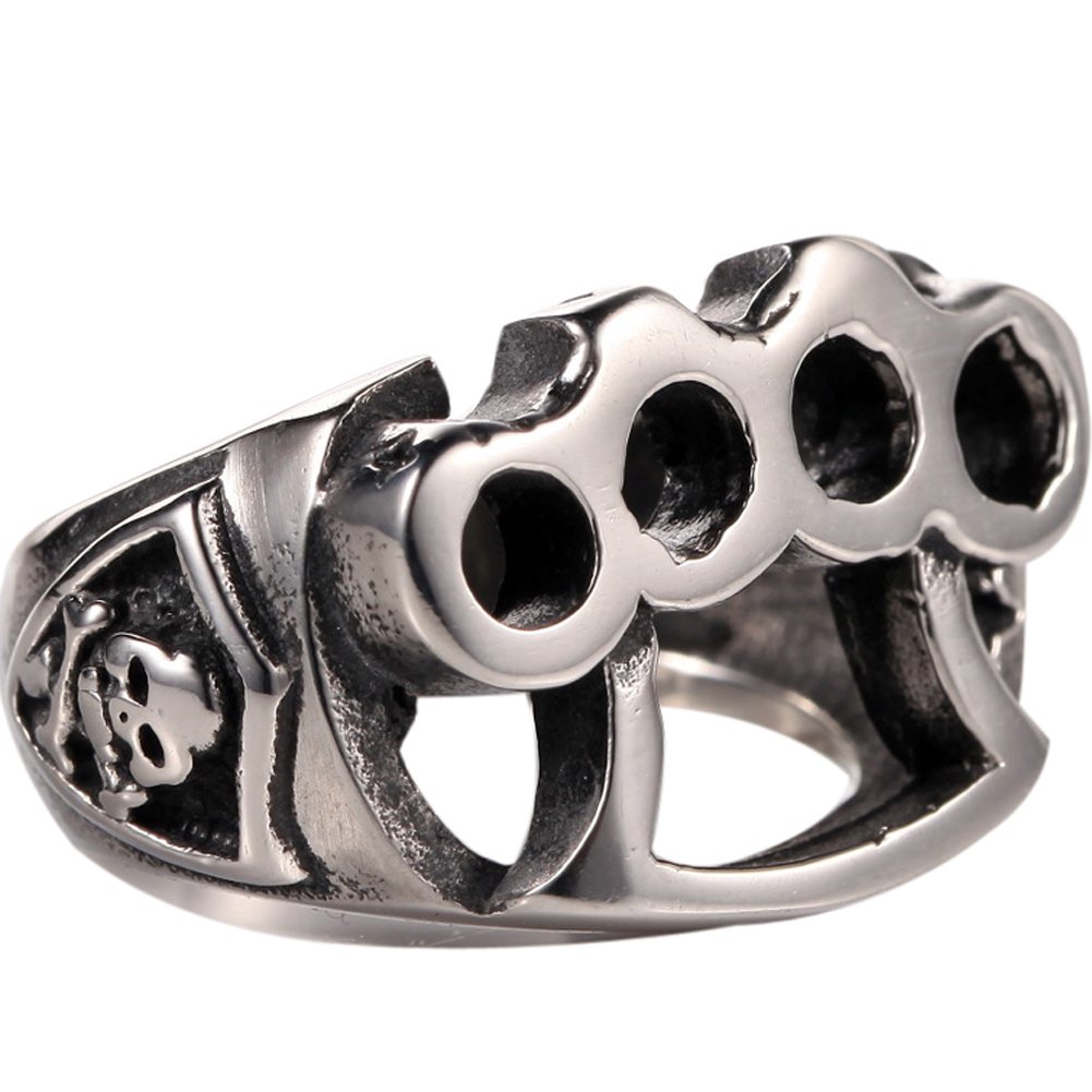 Silver Biker Ring 316L Stainless Steel Boxing