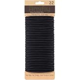 Amifiy Black Hair Ties No Damage, Organic Ponytail Holders Hair Accessories for Women &amp; Men, 4mm Hair Elastics Fits All Hair Types (32 Count)
