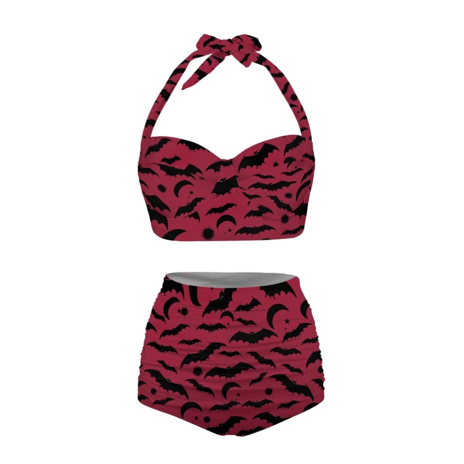 Photo 1 of Jndtueit Goth Swimsuit Bat Gothic Swimsuits for Women, Women's High Waisted Bikini Top, Neck-Tied Swimsuit Bikinis Sets, Elastic Plus Size Swimsuit 2 Piece Bathing Suit