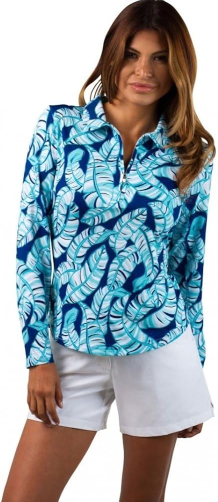 San Soleil Jade Cooling Long Sleeve Collared UPF 50 Polo Golf Shirt-XL at Amazon Womenâs 