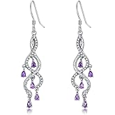 DOTOUJOUR Natural Amethyst Dangle Earring for Women 925 Sterling Silver Snake Real Amethyst Earring Jewelry Gift for Her Wife Mom