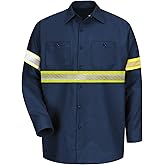 L&M Men's Enhanced Visibility Industrial Work Shirt Reflective Short Long Sleeve HIGH Visibility