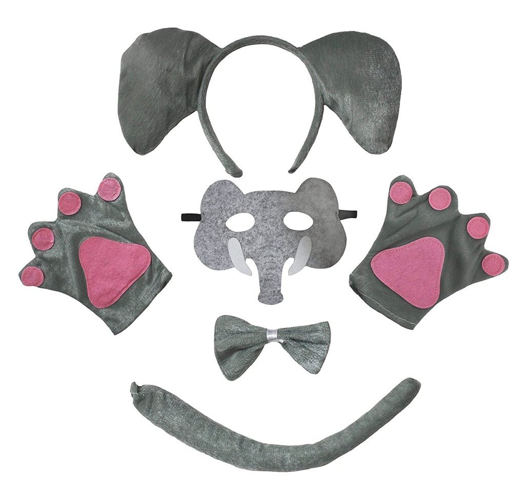 Petitebelle Animal Headband Bowtie Tail Gloves Mask 5pc Children Costume 1-5y (Elephant)