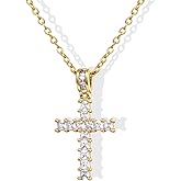 KissYan Cross Necklace for Women, 14K Gold Plated Cubic Zirconia Faith Pendant Dainty Religious Jewelry Gifts