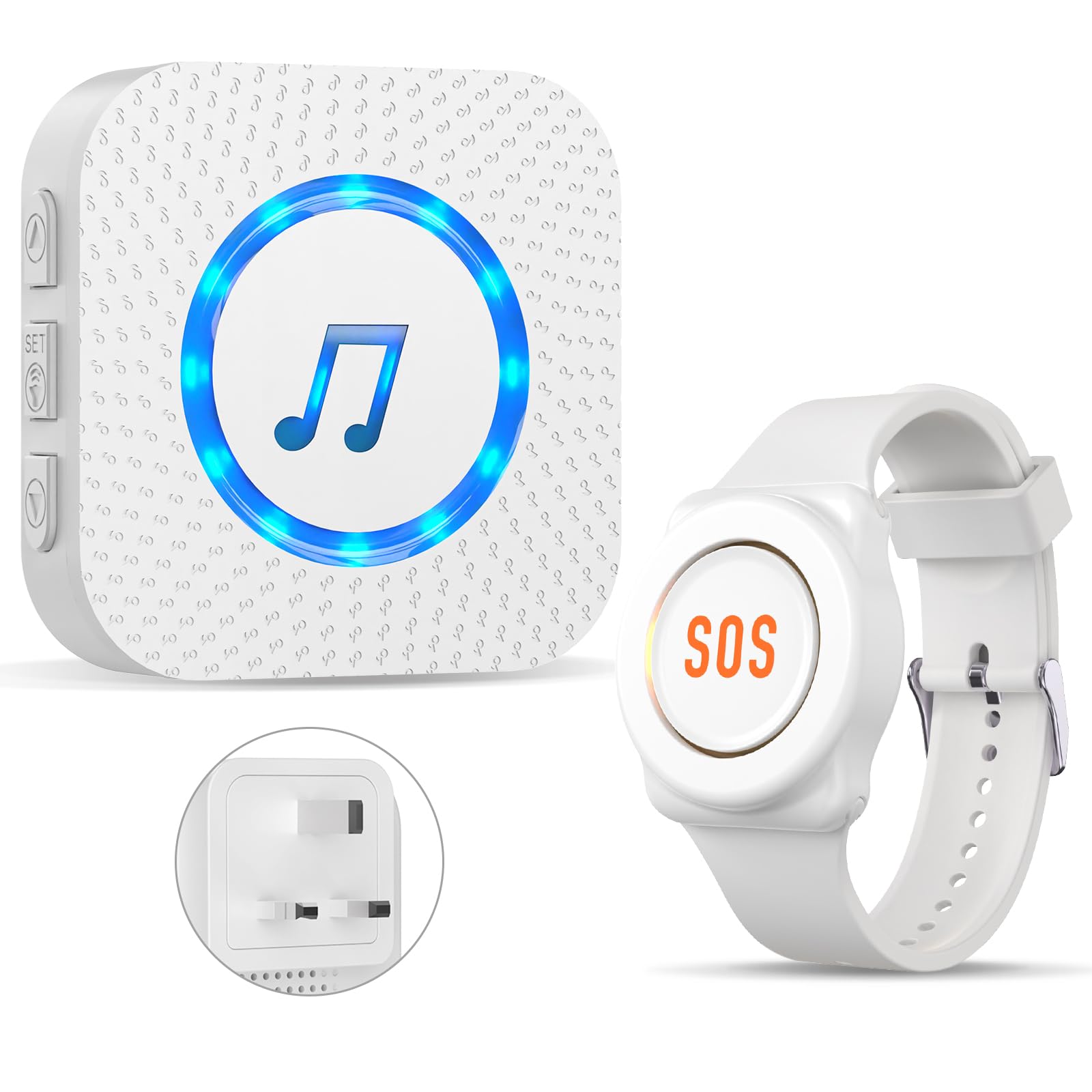 ChunHee Wrist Alarm for Elderly, No WIFI Elderly Alarm Call Button 50m With 1 Receiver & 1 Wrist Button