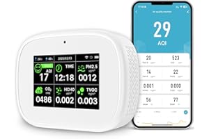 BCETASY 18-in-1 Smart Air Quality Monitor - Indoor WiFi Air Quality Detector with Dual Chip, Real-Time for AQI, CO2, PM2.5, PM1.0, PM10, TVOC, HCHO, Time Display, Temperature & Humidity with APP (White-Black)