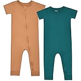 Aablexema Baby Romper Bamboo Rayon Short Sleeve Footless Pajamas 2 Way Zipper Summer Jumpsuit Outfit