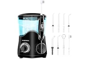 TUREWELL Water Flossing for Teeth,10 Pressure Mode, 600ML Electric Water Dental Oral Irrigator for Teeth Clean, 8 Water Jet Tips for Family (Black)