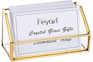 Feyarl Gold Glass Business Card Holder Desktop Name Card Display Office Business Card Stand Organizer Storage for Meeting Store Reception Exhibition