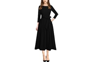 VFSHOW Womens Elegant Pockets Belted Work Business Office Casual Party Pleated A-Line Midi Dress