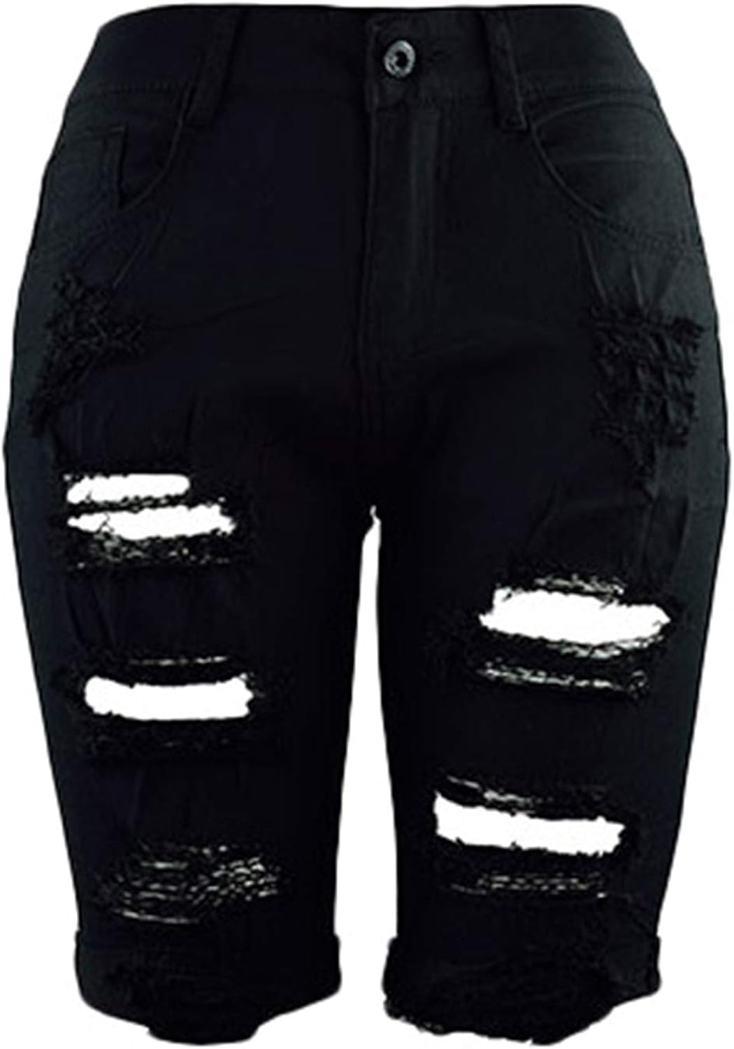 ladies white denim knee length shorts