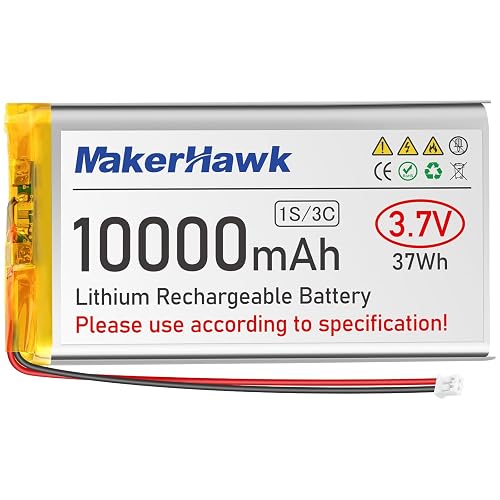 MakerHawk 3.7V 10000mAh LiPo Battery Rechargeable 1S 3C Lithium Polymer ...