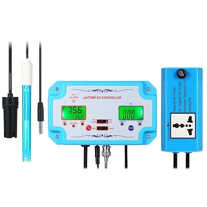 KKmoon Wassertester 3 in 1 pH/EC/TEMP-Wasserqualitätsdetektor pH-Controller mit Relaisstecker Nachfüllbare Elektrode BNC-Typ 