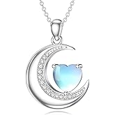 OUTANG Moon Necklace for Women 925 Sterling Silver Heart Moonstone Crescent Moon Pendant Ladies Jewelry Gifts