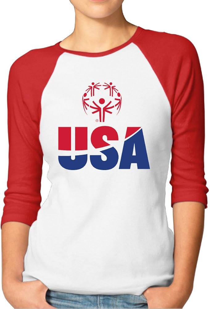 Special Olympics USA Women's Vintage 100% Cotton 3/4 Sleeve Athletic Baseball Raglan Sleeves T-Shirt