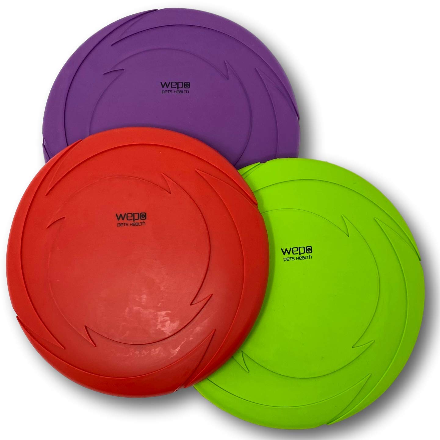WEPO Frisbee Dog - Diameter 18 cm - Set of 3 - Water Toys for Large Dogs - Toy - Dog Training Toy in Red / Purple / Green - for Throwing, Playing and Training in Any Weather
