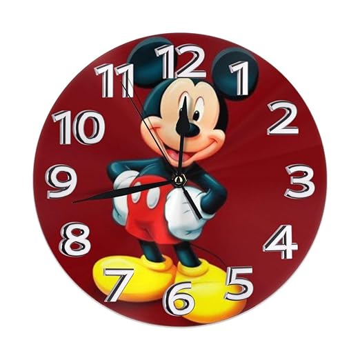 Yzmzb Silent Non Ticking Decorative Round Wall Clock Cute Mickey Mouse Clock Number Chic Style Arabic Numerals Home Wall Clock