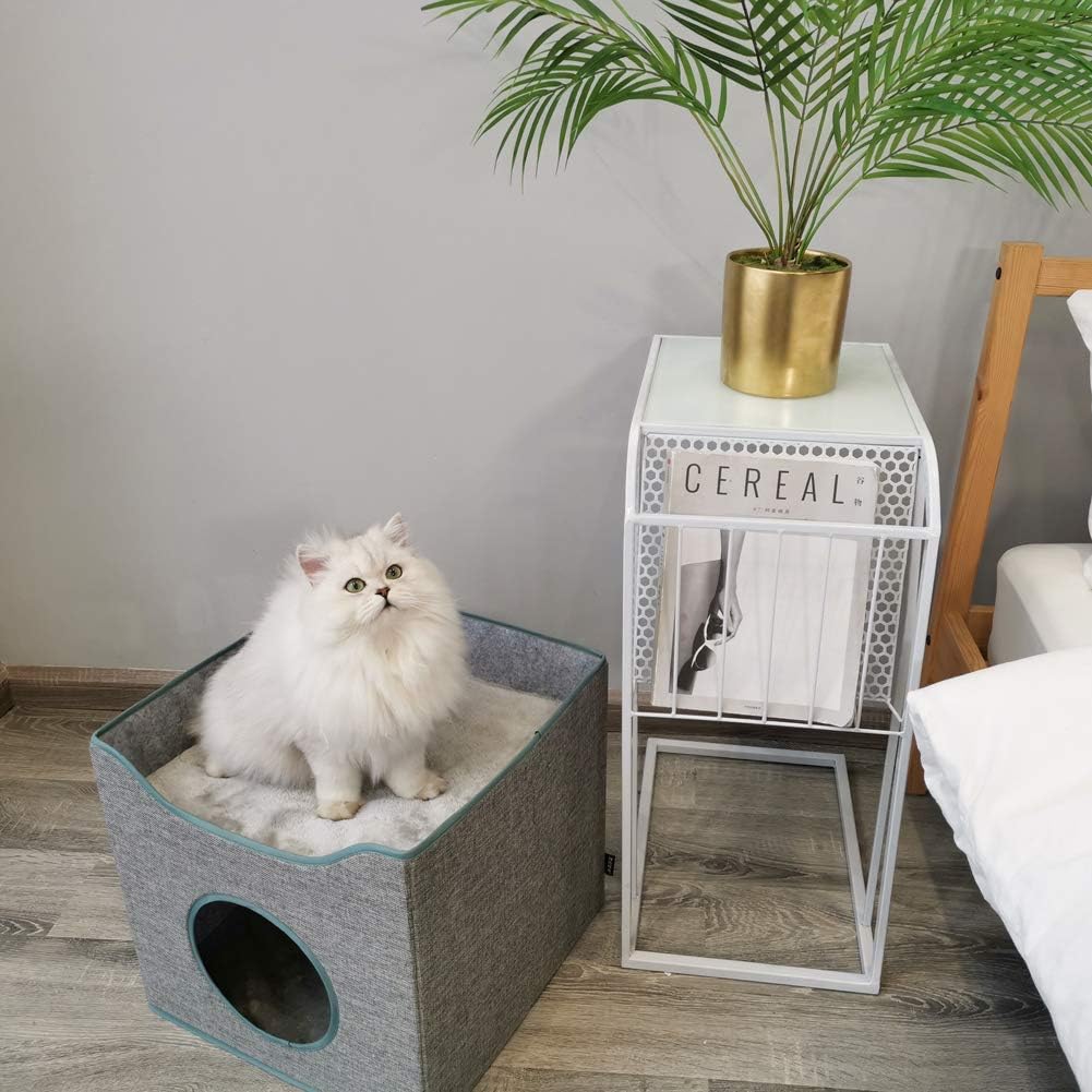 Tofern Foldable Cat House Cozy Cat Condo Reversible Cushion Cat Cube Scratch Resistant Cat Bed Cave Gray : Pet Supplies