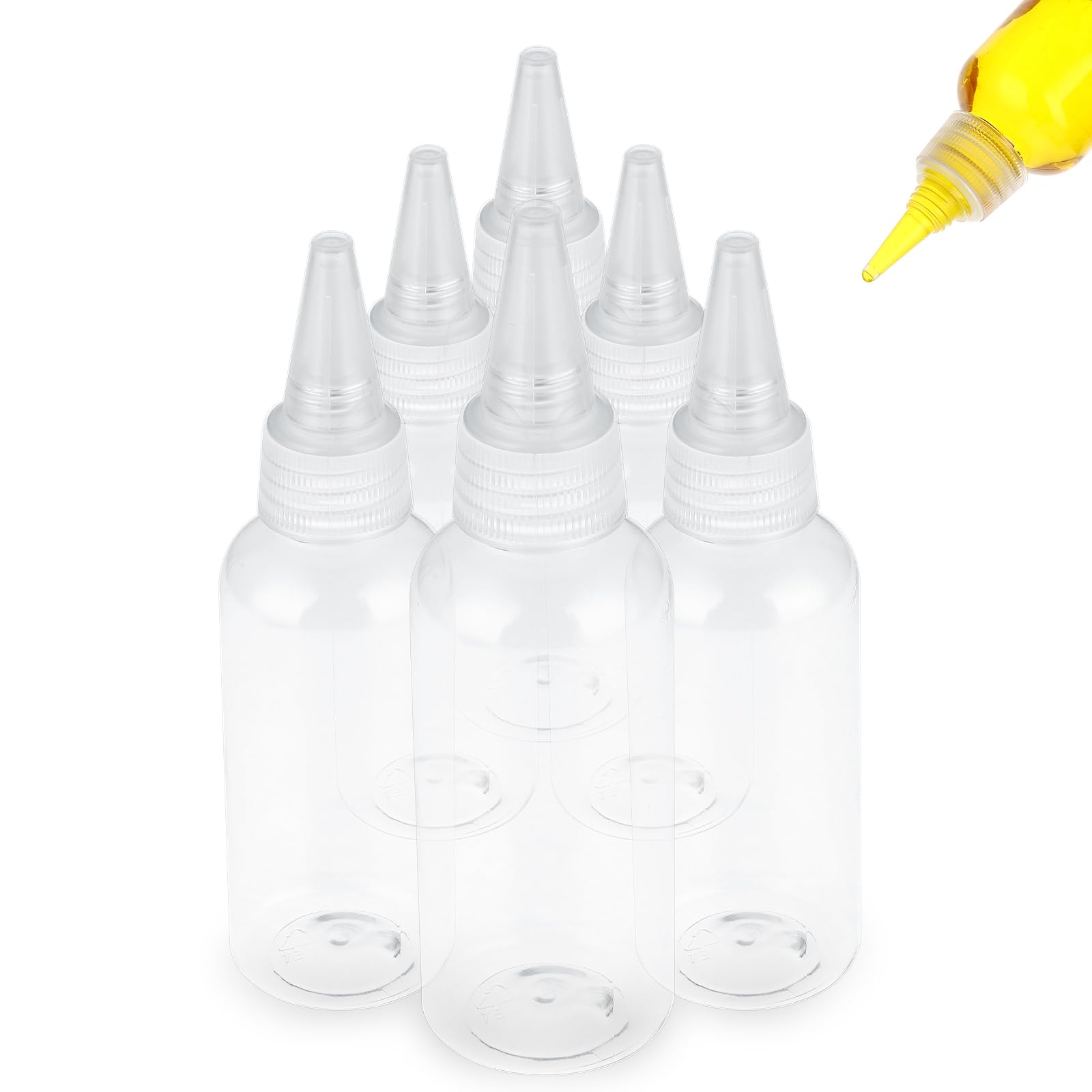 WLLHYF 2oz Applicator Bottle 6pcs Plastic Empty Squeeze Bottles Hair Color Applicator Bottle Transparent Refillable Oil Bottles for Hair Oils Liquids with Twist Top Cap and Labels